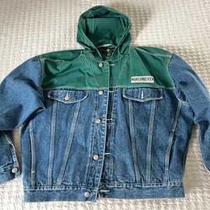 Warner Bros. 1995 Looney Tunes Denim Jacket with Green Hood VTG, Sz M